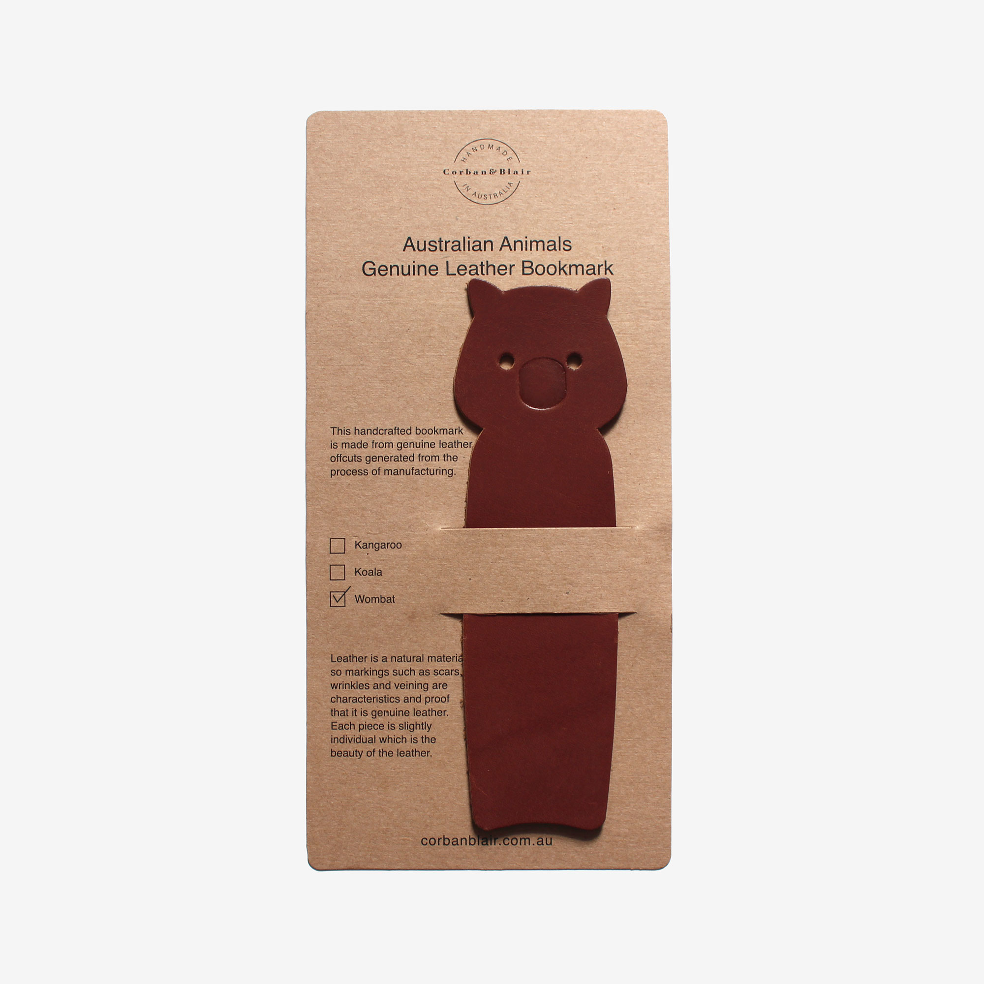 10146-Australian-Animal-Leather-Bookmarks-wombat-tan-packaging
