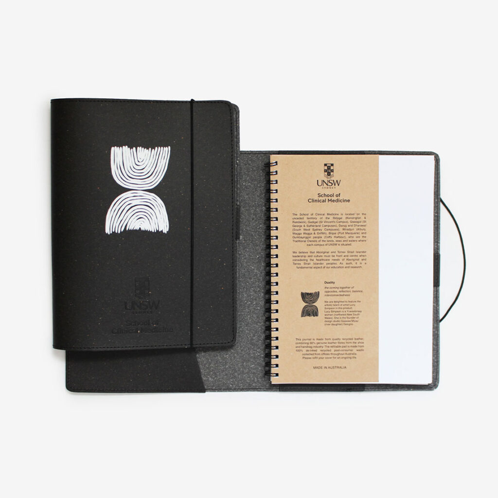 Eco Leather A5 Journal UNSW Indigenous Print, Blocking, Monogramming