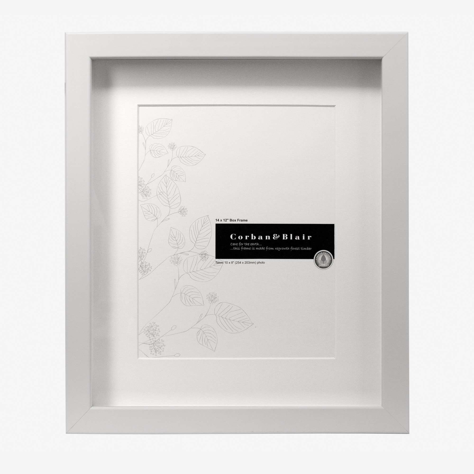 Box Frame 14×12″ With 10×8″ Mat White