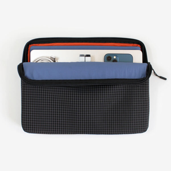 Grid Laptop Sleeve internal pockets and recycled nylon lining