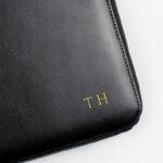Black A4 leather compendium with gold foil monogramming